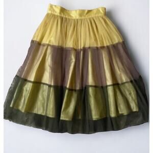 twelve by Princess tulle skirt Women xs stripe olive yellow Flare High Rise